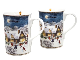 Kpl. 2-ch kubków ceramicznych "świąteczna wioska" (PG-19802) w ozdobnym pudełku
