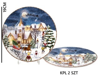 Kpl. 2-ch talerzy ceramicznych "świąteczna wioska" fi19cm (PG-19864) w ozdobnym pudełku