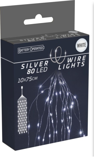 Lampki na druciku 80LED wiązka 10*75cm zimna bat.3xAA (AX9730210)