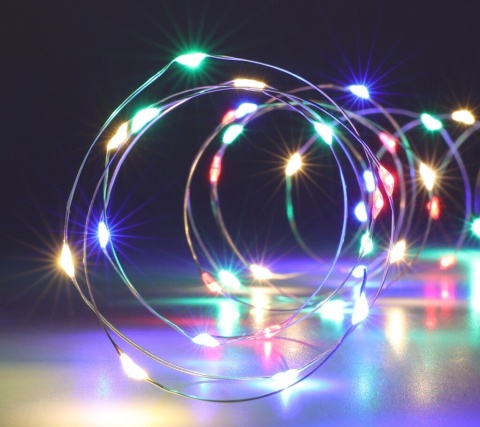 Lampki na druciku 80LED zewnętrzne kolorowe 8 funkcji+ timer 395cm na baterie (AX9732720)