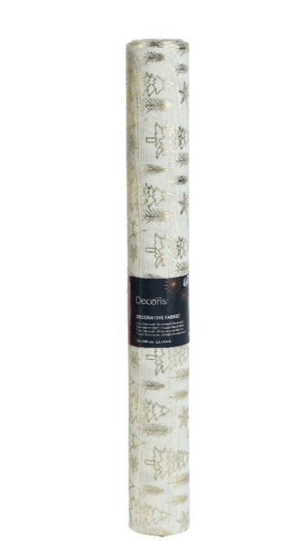 Materiał dekoracyjny ecru len złote choinki 35x200cm (463453)