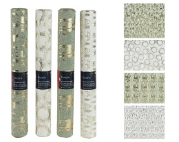 Materiał dekoracyjny len khaki złote renifery (463453) 35x200cm