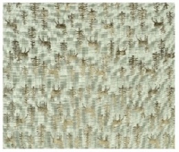 Materiał dekoracyjny len khaki złote renifery i choinki (463453) 35x200cm