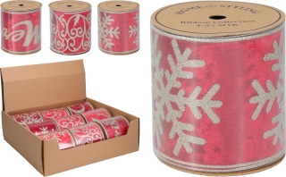 Taśma welur czerwony "Christmas" brokatowa (513163)