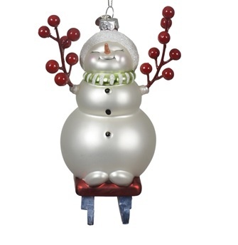 Glass bauble: Snowman on a sled (121472)