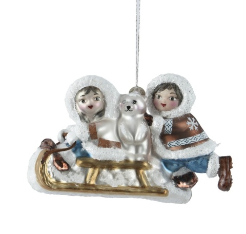 Glass bauble: Eskimo with a bear on a sleigh (129628)