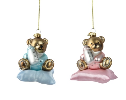 Glass bauble: Teddy bear on a pink pillow (121831)