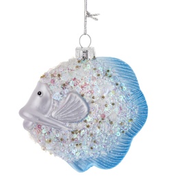 Bombka szklana: Rybka płaska biało niebieska (174392)