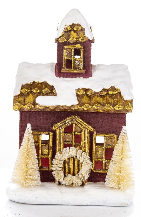 Domek zimowy brązowy z choinkami LED (170430)