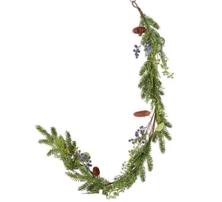 Girlanda 150cm mix gałązek zielonych granatowe owoce i szyszki (CV37396)