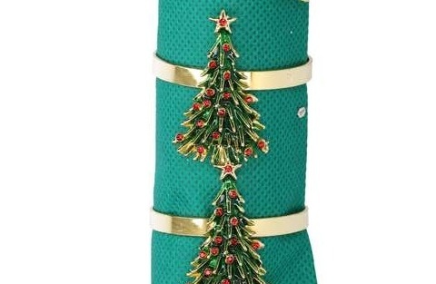 Set of 4 gold metal napkin rings with Christmas tree, diameter 35mm (TG77919)