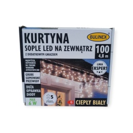Kurtynka sople LED zewnętrzna 100L +gniazdo 5m/6W gruby kabel (25-658) kolor biały ciepły