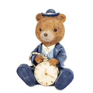 Teddy bear with a watch sitting in a blue suit, polyresin (180943)-20%