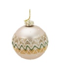 Glass bauble 8cm matte cappuccino glitter pattern (523381)