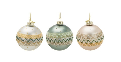 Glass bauble 8cm matte cappuccino glitter pattern (523381)