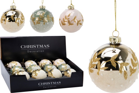 Bombka szklana 8cm różowa z gałązkami (526749)