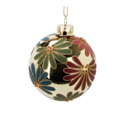 Glass bauble 8cm gold glitter painted flakes (523386)