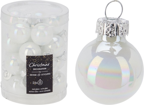 Bombki szklana 2,5cm białe opalizowane "syrenka" (502650)