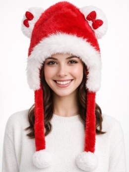 Czapka Mikołajkowa premium z uszami i kokardką (600161399)