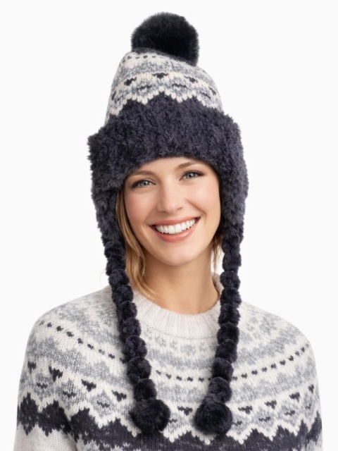 Czapka alpejska czarna z warkoczami (600150599)