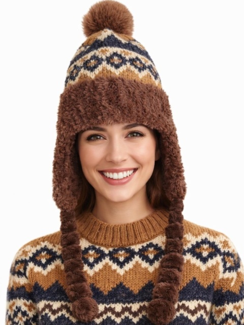 Czapka alpejska czekoladowa z warkoczami (600150599)