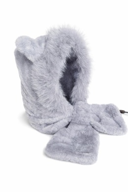 Czapka komin futrzak z uszami szara (600165399)