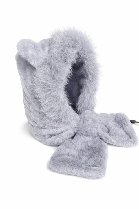 Czapka komin futrzak z uszami szara (600165399)