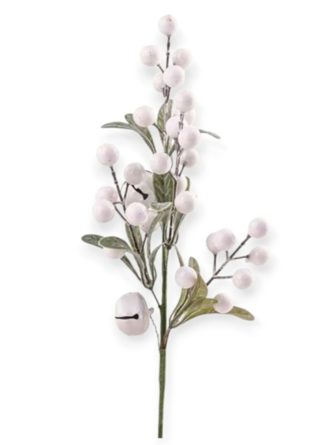 Gałązka jemioły 37cm białe owoce i dzwonki (CV37192)