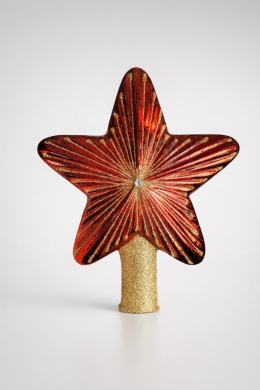 Red glitter decorated glass star for the top of the Christmas tree (SE)