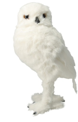 Standing owl 24cm white with feathers small right (510888)