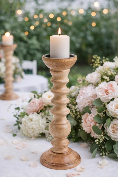 Candlestick 37cm exotic wood India (6663)