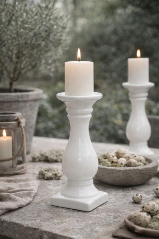 Świecznik ceramiczny szkliwiony ecru perłowy 23*9*9cm (118024) zb.2
