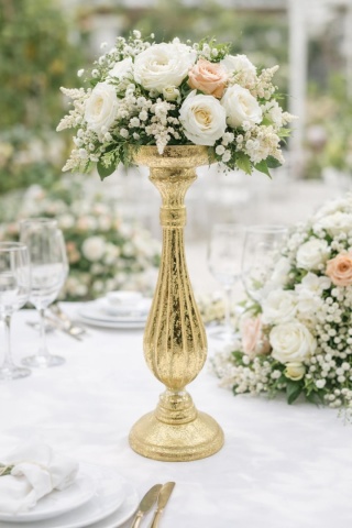 Wooden candlestick 34cm gold brushed high (TG74271-2)