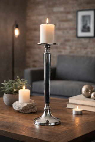 Świecznik metal. srebrny wysoki 35*11cm (IK0076)-20%