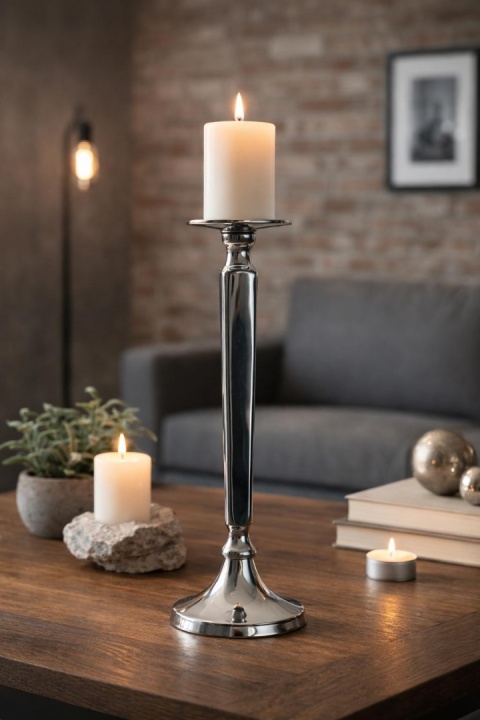 Świecznik metal. srebrny wysoki 35*11cm (IK0076)-20%