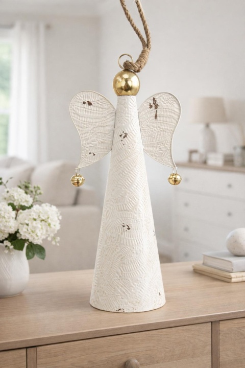Angel bell, white metal, brushed with bells (TY0227)-20%
