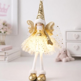 Sitting angel 60cm beige tulle LED dress (AMA000520)