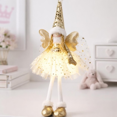 Sitting angel 60cm beige tulle LED dress (AMA000520)