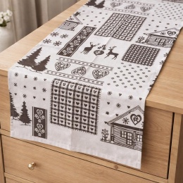 Bieżnik 40*180cm bawełniany biały w szare domki (SJ6-4180) -40%