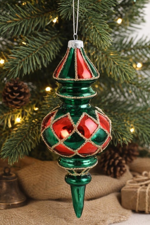 Green and red glass icicle bauble (4967) 15cm-10%