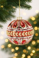 Glass bauble 10cm embossed red with zircons (523401)-10%