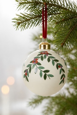 8cm matte white glass bauble with a sprig (071509)