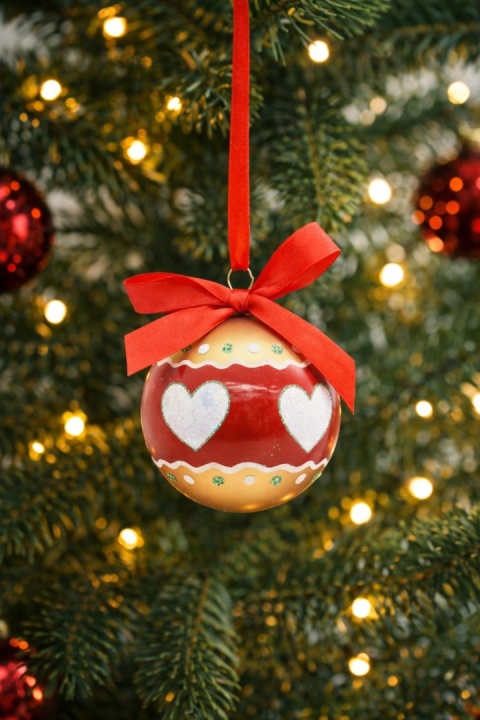 Glass bauble 8cm red gingerbread hearts (TG75897)-10%