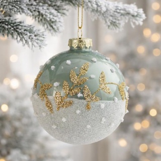Glass bauble 8cm gray with twigs (526749)-10%