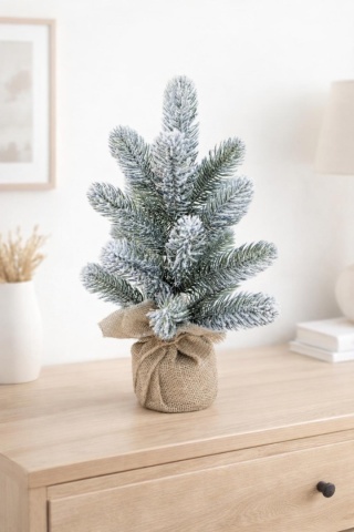 Choinka PE DELUX 35cm "śnieg" w worku jutowym (DC2052)L-20%