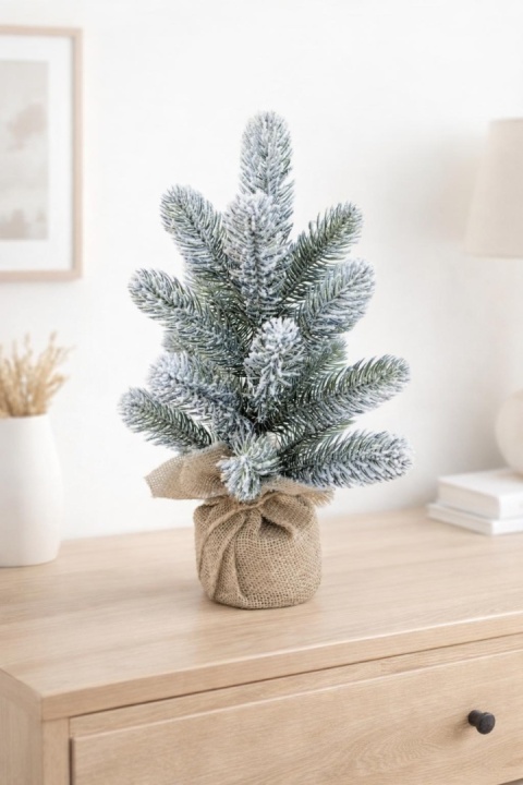 Choinka PE DELUX 35cm "śnieg" w worku jutowym (DC2052)L-20%