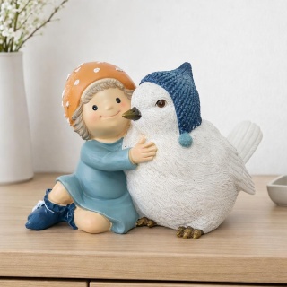 Dziewczynka z ptaszkiem ceramiczna niebieska czapka h:10,5*16,7*8,7cm (521663)-20%