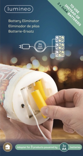 3V Battery Eliminator (replaces 3x AA batteries) – powers up to 3 items – 3m cable (482725)