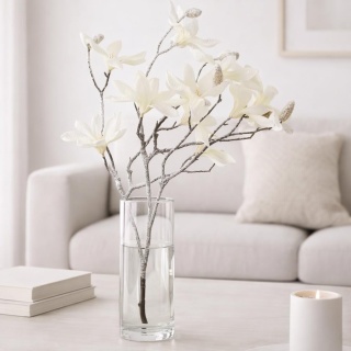 Ecru magnolia branch with snow-covered small flowers 65cm (CV36630)