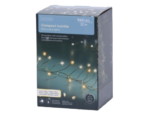 Girlanda 960LED złoty drucik ciepły biały/bursztyn 8funkcji 12m timer (496709) wew/zew